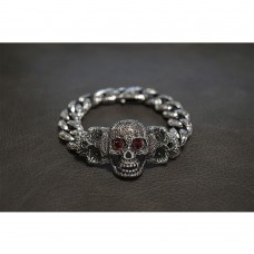 Silver Cross Skull with Red Flame Eyes Chain TB244