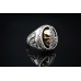 925 Sterling Silver & Gold Double Face Skull Ring with Clear Crystal