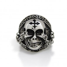 Skull Cross Ring with Chain TR173