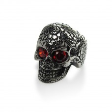 Gothic Skull With Red CZ Eye Ring TR58