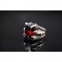 925 Sterling Silver Dragon Claw Ring with Red Crystal SR04