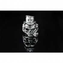 925 Sterling Silver Cross Skull with Smoking Pipe Ring SR36