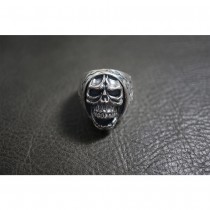 925 Sterling Silver Flame Anger Skull Round Ring SR53