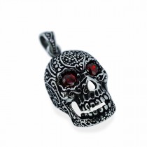 3D Silver Skull Pendant with Red Crystal TP71