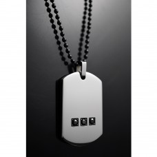 Heavy Dog Tag with Black Cubic Zirconia Pendant TP02